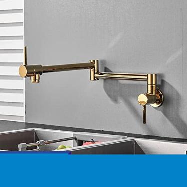 Imagem de Torneira de cozinha de latão ouro escovado Torneira fria única para pia Torneira de água de alça única Torneira misturadora com rotação de 360° montada na parede, ouro polido B
