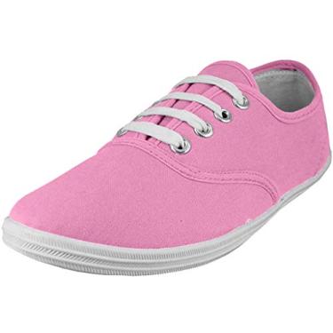Imagem de Easy USA - Tênis feminino de lona com cadarço e palmilha acolchoada, rosa bebê, rosa, 5