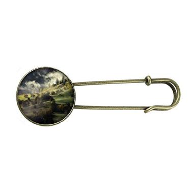 Imagem de Broche de metal retrô Village Fog Hill Paisagem Floresta