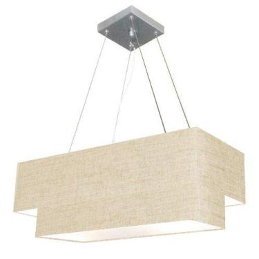 Imagem de Lustre Pendente Duplo Retangular Cúpula Tecido 70x30/60x25, Vivare Iluminação, Pendente4138 RST, Rustico Bege, Grande