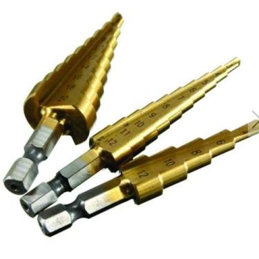 Imagem de Kit 3 Brocas Escalonadas Cônicas De Titânio Hss 3/20mm