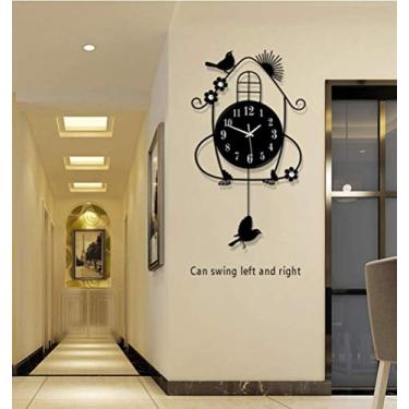 Imagem de Relógio de parede decorativo para casa Relógio de parede com pêndulo - operado por bateria, silencioso, sem tique-taque, grande e elegante relógio de parede para sala de estar, quarto, cozinha, escritório, preto