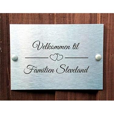Imagem de Placa do número da casa com o número da casa Personalize a placa da porta com o design do coração norueguês personalizada com o nome da família