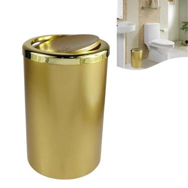 Imagem de Lixeira Basculante 8 Litros Redonda Cozinha Banheiro Dourado - Amz