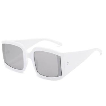 Imagem de Ã“culos de sol punk quadrado feminino moda espelho masculino tons preto óculos de sol para feminino óculos uv400, prata branca, um tamanho