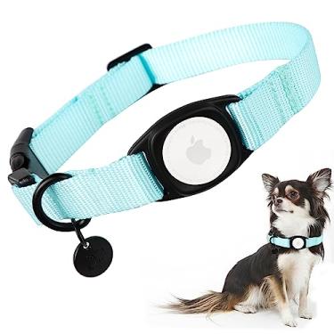 Imagem de Babole Pet AirTag Coleira para cachorro azul lago para cachorros grandes, 11 cores, coleira de nylon integrada com GPS para animais de estimação com fivela de encaixe durável, rastreador de cães para Apple iPhone, pequeno, médio, menino, menina e fêmea (CG)