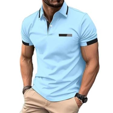 Imagem de BoShiNuo Camiseta masculina de manga curta de verão com bolso falso no peito estampada manga curta masculina, Azul bebê, M