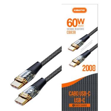 Imagem de Cabo turbo 2m com led usb-c / usb-c android 60w cb838p - Kimaster