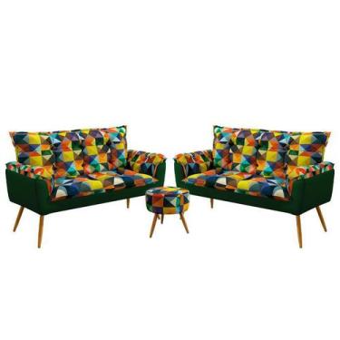 Imagem de Kit 2 Poltronas Namoradeira Opala com Puff Solar Sued Estampado Colori