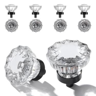 Imagem de Puxadores vintage de armário de cristal pacote com 8, base preta fosca e cristal transparente pequeno puxador para armário gavetas de cômoda armário guarda-roupa, puxadores retrô de liga sólida com