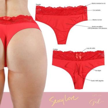 Imagem de Kit 3 Calcinha Feminina Fio Duplo Lingerie Microfibra Cós Rendado - Re