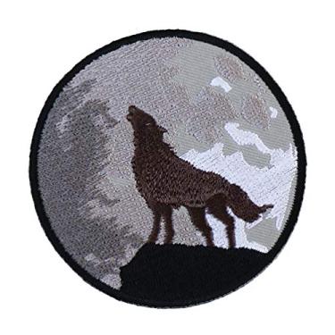 Imagem de Placa de aplicação de aplique de ferro bordado nativo americano com estampa de caveira de poeira cravejada indiana motociclista tribo motocicleta corrida Hot Fireball tatuagem de metal pesado carro chamas vermelho fogo, Brown - Wolf, 1