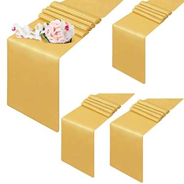 Imagem de GIVERARE Pacote com 4 Caminhos de Mesa, 12x108 Pol. de Mesa Descartável de Cetim, Seda Brilhante Lavável e Tecido Liso, Capa de Cômoda Longa Premium para Casamento, Decoração, Casa (12X108", Ouro)