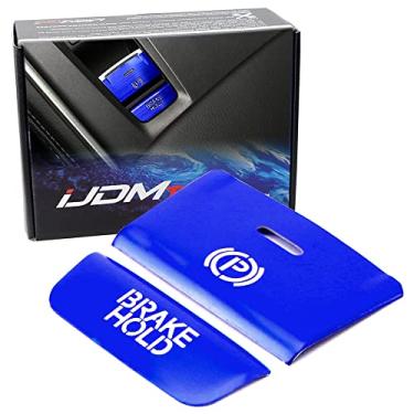 Imagem de iJDMTOY 2 peças de alumínio azul esportivo botão de liberação de freio de mão decoração capa guarnições compatíveis com Honda Accord 2018-2022