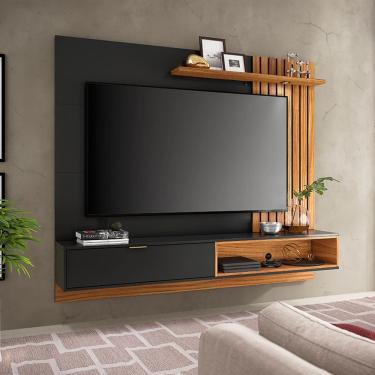 Imagem de Painel para TV até 60 Pol  Ripado com Led 160x156cm Tocantins Preto Noce