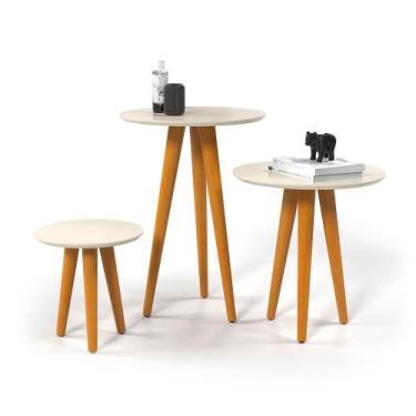 Imagem de Mesa de Canto Kit com 3 peças Pés Palito para Sala Off White - Ofertam