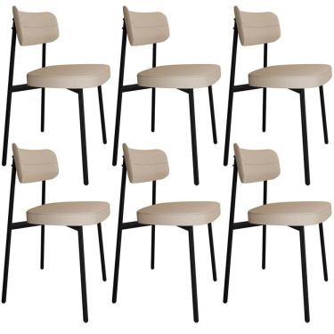 Imagem de Kit 06 Cadeiras Estofada Para Sala De Jantar Astrid Preto C01 Linho Areia - Lyam Decor