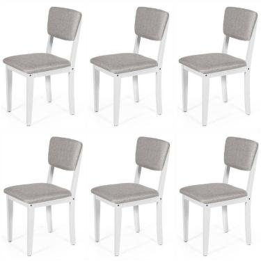 Imagem de Conjunto 6 Cadeiras De Jantar Estofada Em Madeira Maciça Ella Branco/cinza Claro