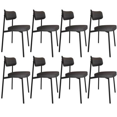 Imagem de Kit 08 Cadeiras Estofada Para Sala De Jantar Astrid Preto C01 Linho Preto - Lyam Decor