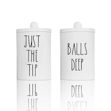 Imagem de CHONIC Potes Farmhouse Apothecary, Suporte Para Cotonetes E Bolas De Algodão Com Tampas, Recipientes Rústicos Divertidos Decoração Organização Banheiro (Branco)