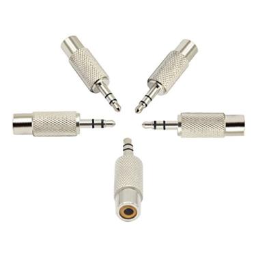 Imagem de zdyCGTime Adaptador De Áudio Rca Para 3,5 Mm Metal (Conector Plugue Estéreo Macho Fêmea 1/8") (Prata) (5 Pacotes, 3 Polos)
