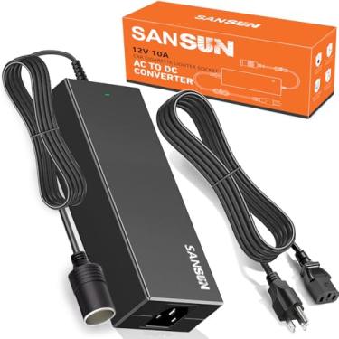 Imagem de SANSUN Conversor Ca Para Cc 10A Soquete De Acendedor Cigarro Carro, Transformador Adaptador Alimentação 120V 12V Bomba Ar Elétrica, Ventilador E Outros Dispositivos Com Menos 120W (10A)