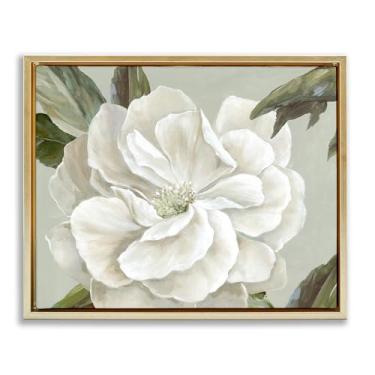 Imagem de Stupell Industries Arte de parede em tela flutuante com moldura dourada florete rosa branca por Alex Black, 53 x 43 cm