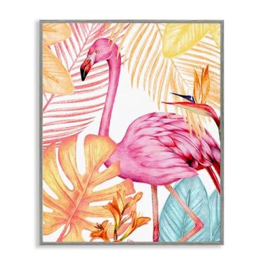 Imagem de Stupell Industries Flamingo & Brightly Hued Plants Gray Framed Giclee Art Design por Kim Allen, 61 x 76