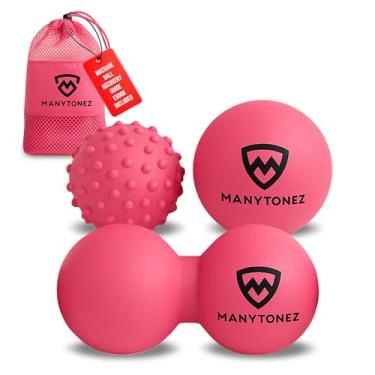 Imagem de MANYTONEZ Conjunto de bolas de massagem para mulheres - bolas duplas de lacrosse, pontiagudas, amendoim com bolsa de transporte e guias de eBook - para ponto de gatilho, fisioterapia muscular