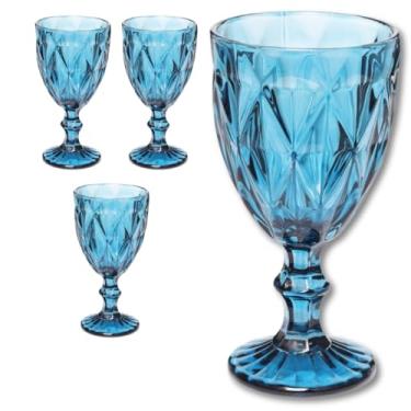 Imagem de Jogo com 4 Taças de Vidro Azul Diamond 300ml – Taça Versátil Água/Suco/Vinho Acabamento Elegante