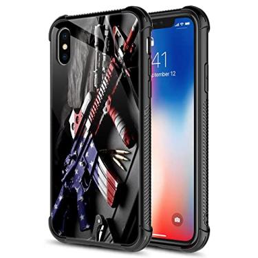 Imagem de ZHEGAILIAN Capa compatível com iPhone X/XS, capa masculina com coldre de metralhadora, parte traseira de vidro temperado + capa protetora de TPU de silicone macio para iPhone X/XS.