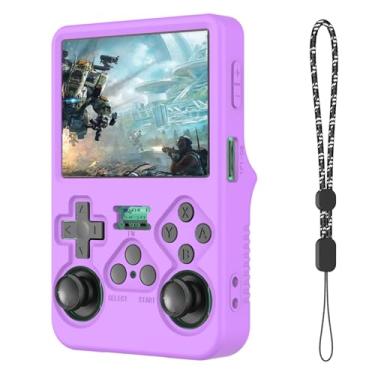 Imagem de Capa de silicone compatível com console de jogos portátil R36S, antiarranhões, lavável, capa protetora de silicone à prova de choque para R36S com cordão - roxa