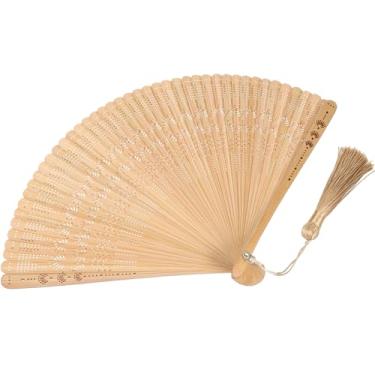 Imagem de SEWACC Ventilador dobrável portátil, ventilador dobrável vintage para mulheres, elegante ventilador de madeira marrom para uso diário, 30 x 19 cm
