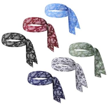 Imagem de Faixa esportiva Paisley para mulheres e homens, faixas de cabelo com amarração nas costas, moda esportiva, para treino, faixa de transpiração atlética para tênis, corrida, ninja karatê, com 6 peças