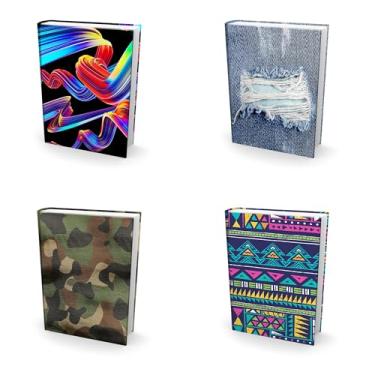 Imagem de Fácil de aplicar, capas de livro reutilizáveis 4 pacotes Melhores jumbo 9x11 jumbo jumbo para voltar às aulas Esticáveis para caber na maioria dos livros de capa dura grandes. Diversão perfeita, designs laváveis para meninas, meninos, crianças e adolescentes