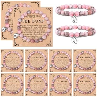 Imagem de Huquary Conjunto de 12 pulseiras de chá de bebê para convidados com mensagem da The Bump Card Charm Pulseiras de chá de bebê para presentes de agradecimento revelação de gênero, 7-10inch, pedra