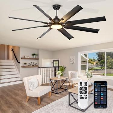 Imagem de Ohniyou Ventilador de teto industrial de 182 cm com controle remoto de luzes, ventilador de teto grande preto com 8 lâminas de alumínio, 3 CCT, motor CC silencioso de 6 velocidades para sala de estar