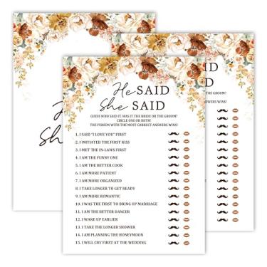 Imagem de Jogos de chá de panela, jogos de festa de casamento floral de outono, He Said She Said - Jogos de despedida de solteira, ideias de jogos de festa de noivado, lembrancinhas de suprimentos de decoração