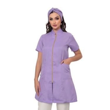 Imagem de Jaleco Feminino Manga Curta Ziper + Turbante Malta Lilás - Gardenia Ja