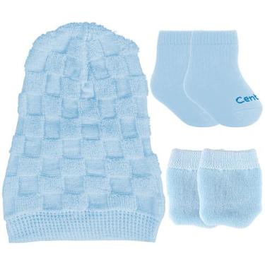 Imagem de Kit Touquinha Luva E Meia Saída Maternidade Cor Azul Claro Bebê Menino