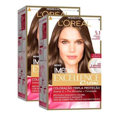 Imagem de Kit 2 Tintura Creme Imédia Excellence L`oréal Castanho Claro Acinzentado 5.1 Kit