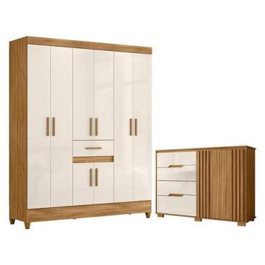 Imagem de Guarda Roupa Casal Portugal e Cômoda Texas Freijó Off White  Moval