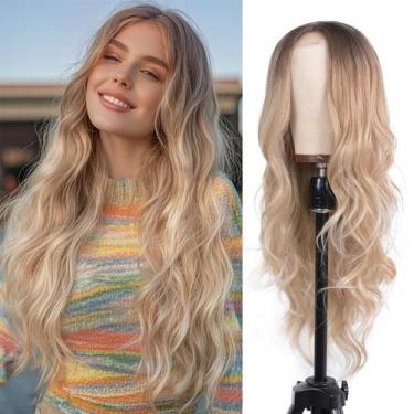Imagem de Peruca Bkiyyi Long Wavy 66cm Sintética Marrom Ombre Loira