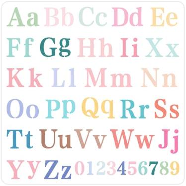 Imagem de GORGECRAFT Estêncil de letras de plástico de 29 x 29 cm, reutilizável, alfabeto, números iniciais, estêncil, modelos vazados para aprender pintura em tela de parede de madeira, scrapbooking, desenho