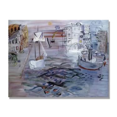 Imagem de NHLDZYH Folhas impressionistas, (porta com veleiro) de Raoul Dufy, reprodução de quadros, quadros de pinturas famosas, imagem murais quartos. 70 x 90 cm apenas tela