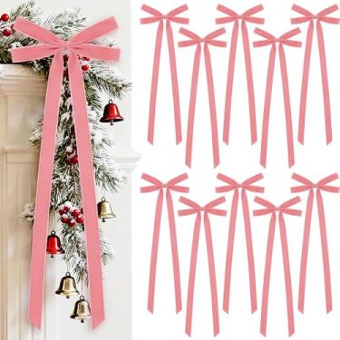 Imagem de Glitinsel 10 laços de fita de veludo 20 x 56 cm pré-amarrados laços de veludo de Natal decoração de árvore de Natal laço de embalagem de presente para guirlanda de Natal, escada, casa, exterior