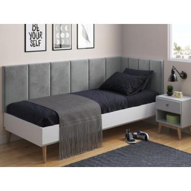 Imagem de Cabeceira em L para Cama Box Solteiro Proteção Lateral Estofada - Cinz