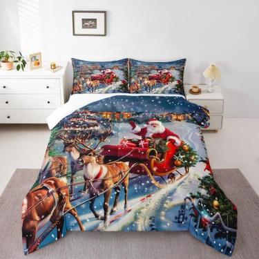 Imagem de Conjunto de edredom Homewish Santa Claus King Size com 2 fronhas