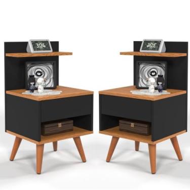Imagem de Kit 2 Mesas de Cabeceira Para Quarto Pés Palito Retrô 1 Gaveta Sleep -