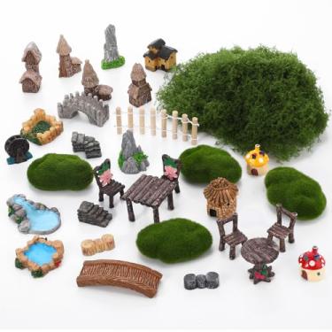 Imagem de GGSTDDUP Acessórios de jardim de fadas, ornamentos de jardim em miniatura, mini figuras de fadas, conjunto de plantas de animais (32, verde)